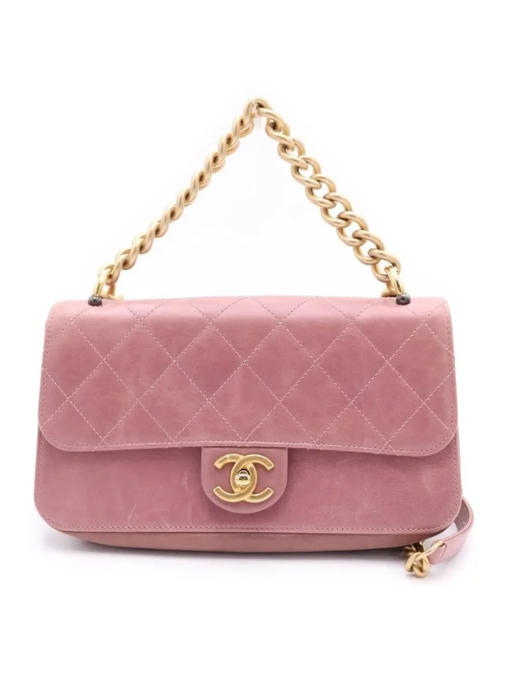 Chanel Quilted Single Flap Calfskin Gold Turnlock 2-Way Chain Shoulder